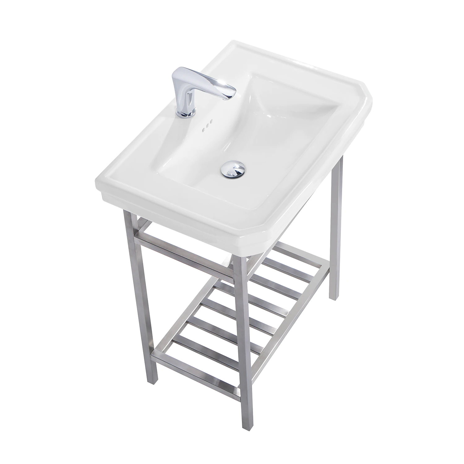 bathroom 26'' console sink with shelf and metal legs MB-2060SC4, produced by one of the largest toilet and sink manufacturers in China -- Chaozhou Meilong Ceramics